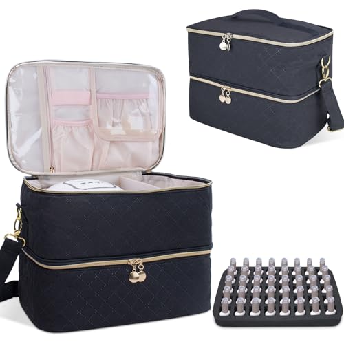 ALSLEA Black Nail Polish Organizer Bag with 40 Slots & Adjustable Shoulder Strap