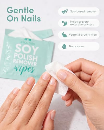 ella+mila Soy Nail Polish Remover Wipes - Non-Acetone Pads (12-Pack)