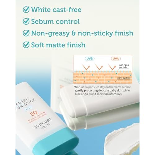 GOONGBE Sun Lotion SPF 40 & Sun Stick SPF 50-100% Zinc Oxide Mineral Sunscreen - No White Cast - Vegan Reef-Safe for Babies Kids Adults - Korean Skincare, 2.82oz & 0.49oz
