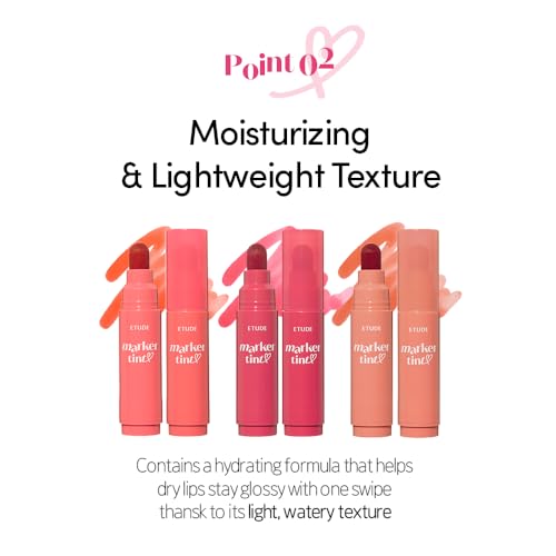 ETUDE Dear Darling Marker Tint #2 Mono Plum (5g) | Hydrating & Long Lasting Lip Stain | High Pigmented Lip Maker with Easy Drawing Tip | Korean Daily Lip Tint, Korean Makeup, Kbeauty, Perfect for Gift