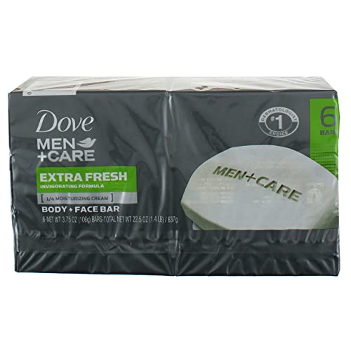 Dove Men+Care Body and Face Bar Extra Fresh 4 oz, 6 Bar (Pack of 2)