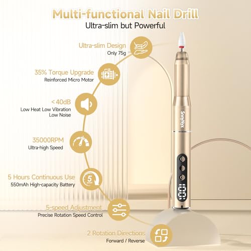 Cordless Electric Nail Drill 35000 RPM with LCD Display