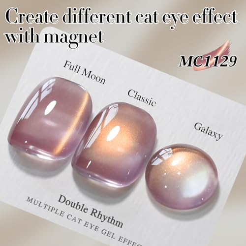 Double Rhythm Cat Eye Gel Nail Polish 15ML Golden Violet with Magnetic Holographic Glitter - Brown Purple Variant