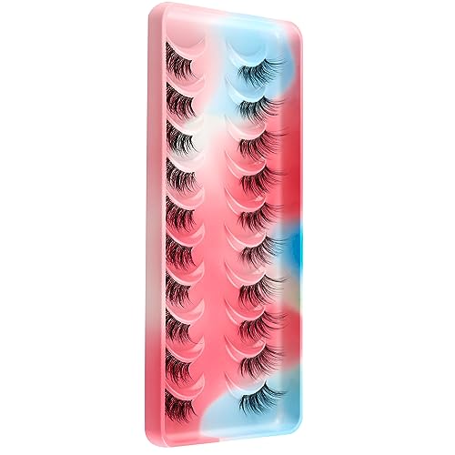 HICOCU Half False Eyelashes Clear Band Russian Strip Lashes D DD Curl Fluffy Mink Lashes Natural Wispy Mink Eye Lashes Pack Reusable Fake Eyelashes Extension 10 Pairs¡¦ (HAY-ZM5)