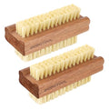 Natural Acacia Wood Nail Brush 2 Pack - Double-Sided Scrub for Hands & Nails