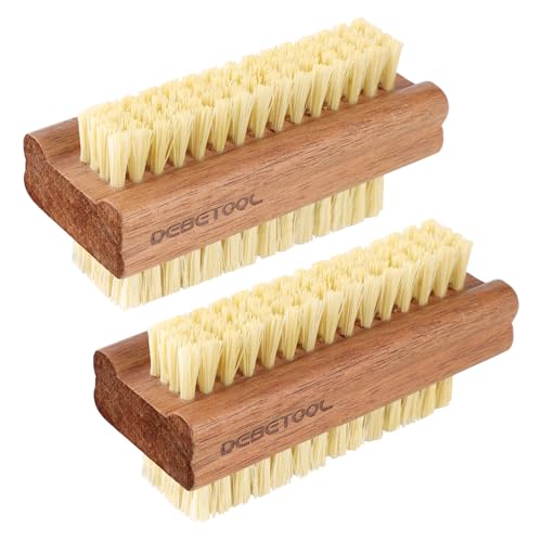 Natural Acacia Wood Nail Brush 2 Pack - Double-Sided Scrub for Hands & Nails
