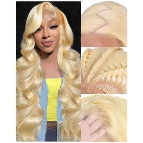613 13x6 Lace Front Wig Human Hair 30 Inch 100% Real Blonde Wig Human Hair Body Wave HD Lace Front Wigs Human Hair 200 Density Easily Stained No Tangle Minimal Shedding Longer Life