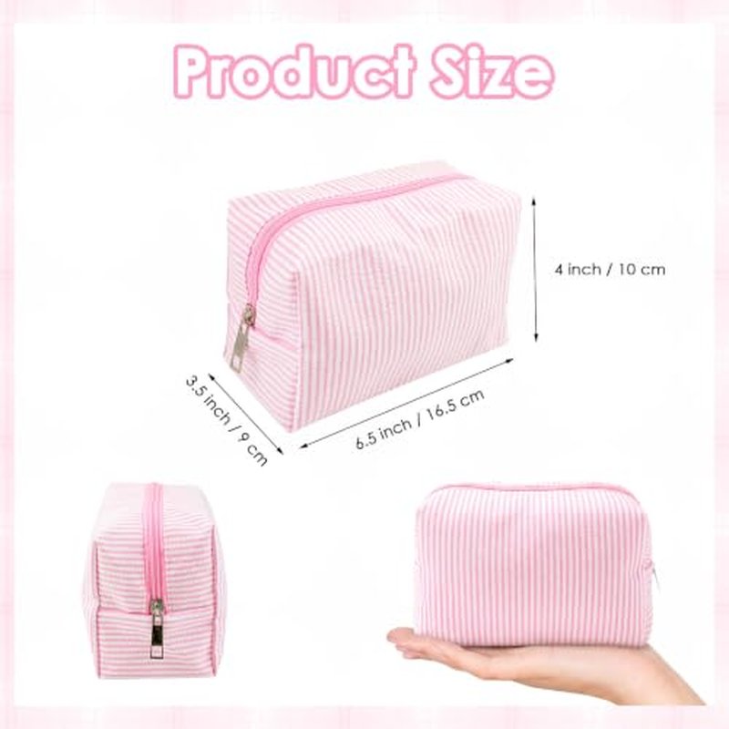 6-Pack Cute Seersucker Makeup Bags - Portable Travel Organizer