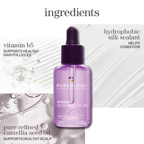 Pureology Hydrate Glow Catcher Hair Oil - Anti-Frizz, Up to 72 Hours of Hydration & Hair Shine, Heat Protectant, Vegan