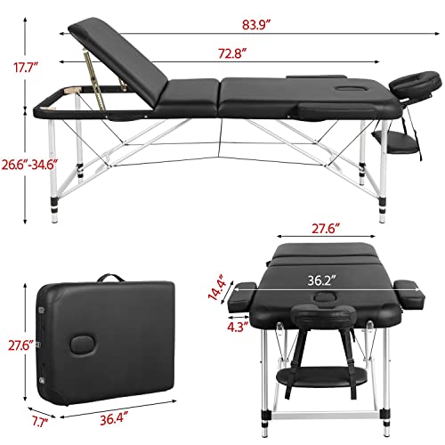 Yaheetech Portable Folding Massage Table | Adjustable Height & Backrest