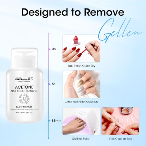 GELLEN 3-in-1 Acetone Gel Nail Polish Remover with Pump Head - 8 oz