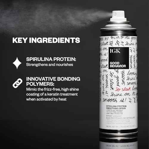 IGK GOOD BEHAVIOR Spirulina Protein Smoothing Spray | Keratin Like Treatment + Frizz Control + Heat Protectant | Vegan + Cruelty Free |