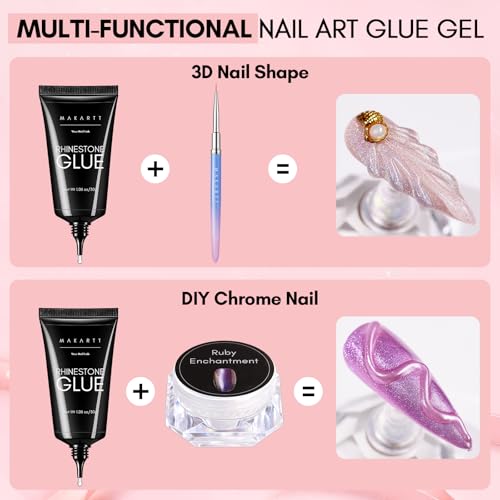 Makartt Rhinestone Glue Set - 2 x 30ml Medium Viscosity Nail Art Adhesive for Rhinestones & 3D Charms