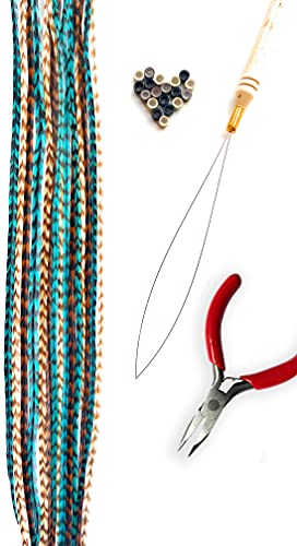 Feather Hair Extension Kit with Rooster Feathers & Tools