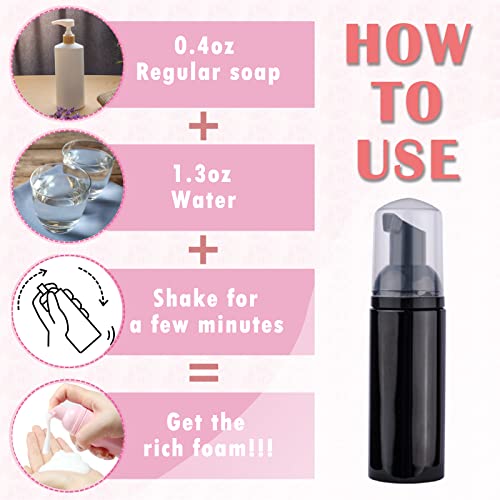 60PCS Lash Shampoo Bottles and Brushes Set, 10pcs Foam Pump Dispenser, Lash Cleaning Brush, Eyelash Extension Tube Brush, Instructions Cards, Bags, Lash Shampoo Stickers for Lash Business (B-black)