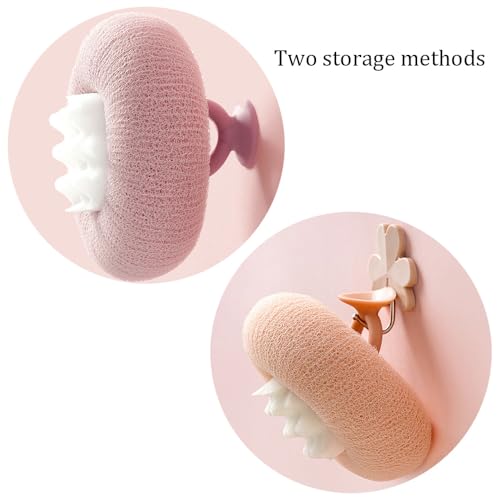 2Pcs Body Scrubber Exfoliator Sunflower Bath Ball, Ultra Soft Sponge Cleaning Brush for Men and Women, Bath Sponge with Handheld Ring (Green+Apricot)