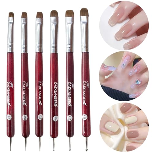6Pcs French Tip Brush Set with Dotting Pens | Dual-Ended Nail Art