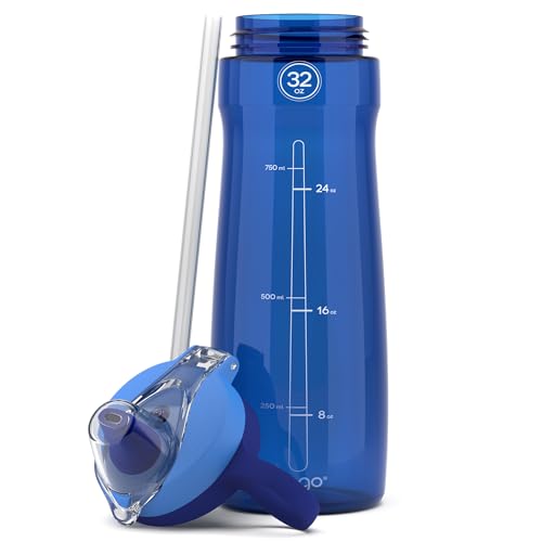 Pogo BPA-Free Tritan Plastic Water Bottle with Soft Straw, 32 Oz, Blue