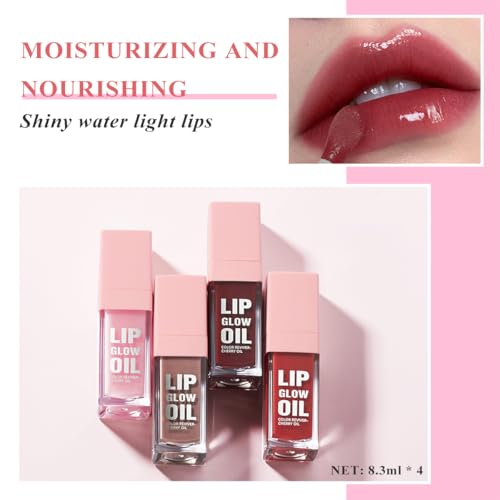 Glow Lip Oil Set, 4 Colors Hydrating Plumping Lip Gloss