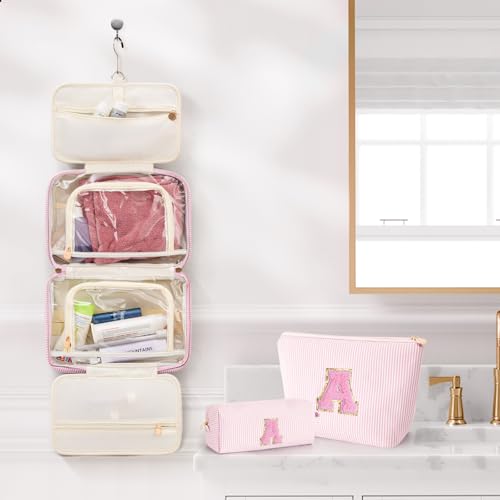 Personalized Initial Cosmetic Bag Set - Travel Makeup Organizer