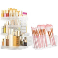 2 Pack Makeup Organizer Set, Rotating Makeup Organizer with 6 Drawers, Makeup Brush Holder, Clear