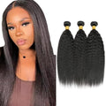 FuivJuix 20-Inch Unprocessed Brazilian Virgin Kinky Straight Human Hair Bundles - 3 Pack, 150g
