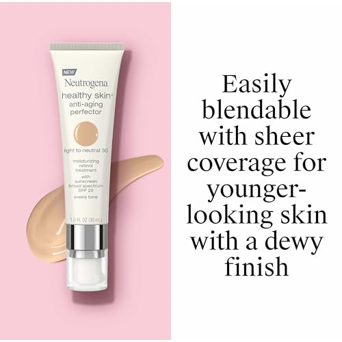 Neutrogena Retinol Treatment & Tinted Facial Moisturizer, Healthy Skin Anti-Aging Perfector, Broad Spectrum SPF 20 Sunscreen & Titanium Dioxide, Blendable Sheer Coverage, 30 Light to Neutral, 1 fl. Oz
