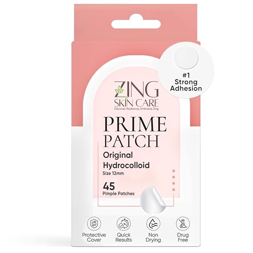 Zing Prime Clear Hydrocolloid Pimple Patches for Face, Acne Dots & Zit Stickers, Strong Adhesion Blemish Patch, Made in Korea, Vegan (45 Count)
