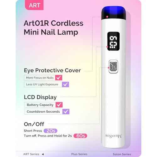 MelodySusie Handheld UV Light for Gel Nails and Nail Rhinestone Glue, ART01R Cordless Gel X Nail Lamp Rechargeable with LCD Display Flash Cure Nail Dryer for Nail Art Design Decoration DIY at Home