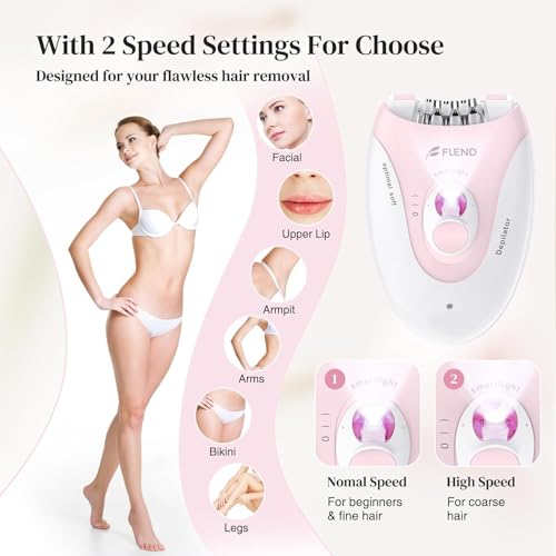 Smooth Glide Epilator for Women, 2 Speeds Facial Hair Removal Device with LED Light, 36 Tweezers & Massage Pad. Rechargeable Facial Hair Removal Epilator for Bikini, Arms, Legs, and Face
