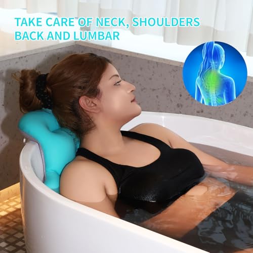 Full Body Bath Pillow, 51"x16" Thick Bathtub Cushion with Laundry Bag, Neck & Back Support Pillow for Bathtub, Ocean Blue
