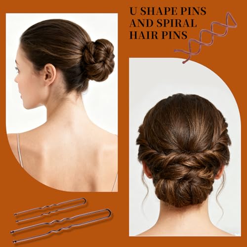 Brown Bobby Pins Hair Kit 11 Styles with Hair Nets & Spiral Pins
