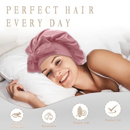 VECIIR Silk Bonnet for Sleeping - Large Satin Hair Cap for Curly Hair