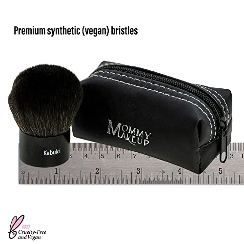 Kabuki Foundation Brush - Premium Synthetic Vegan Bristles, Soft & Compact for Smooth & Flawless Application - Mini Pressed Powder Travel Brush, Cruelty-Free by Mommy Makeup