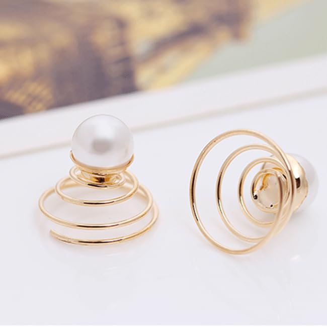 E EMZHOLE Boho Pearl Hair Accessories - Spiral Hair Pins, Gold Studs, Swirl Rings for Women and Girls (02)