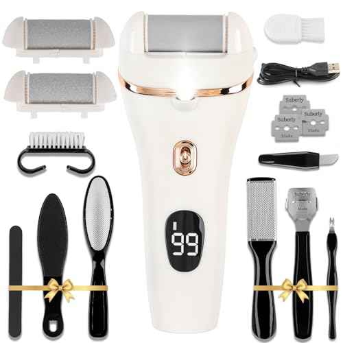 Electric Callus Remover for Feet, 17-in-1 Professional Pedicure Kit, Foot Scrubber Electric Foot File for Hard Cracked Dry Dead Skin, 3 Rollers, 2 Speed, Battery Display