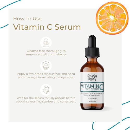 Vitamin C Serum For Face - Anti-Aging Skin Brightening Serum With 20% Vitamin C, Hyaluronic Acid, Vitamin E & Ferulic Acid - 1 Fl Oz