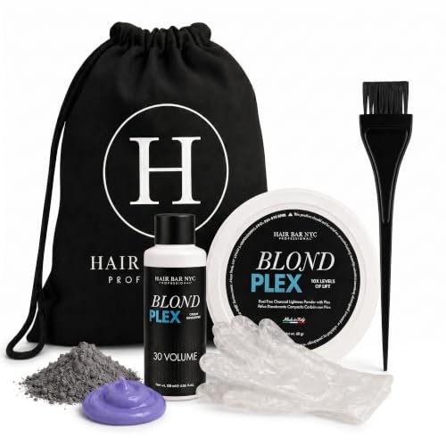 Hair Bleaching Kit 6 Piece Blond Plex Charcoal Lightener & Developer Set – Dust-Free, Anti-Brass Violet Developer for Blonde Hair