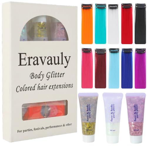 Glitter Gel & Clip-in Hair Extensions Set - Festival Party Glow Kit