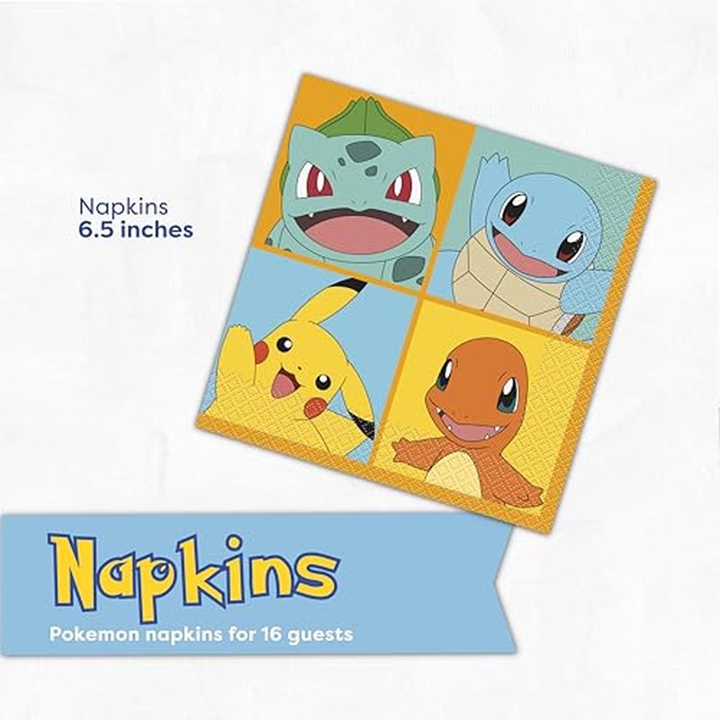Pokemon Party Plates & Napkins Set for 16 Guests