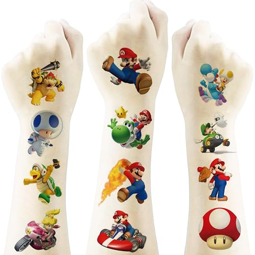 Mario Temporary Tattoos - 20 Sheets Party Favors for Kids