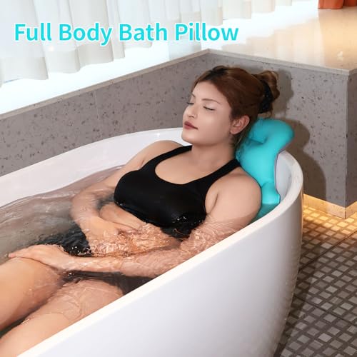 Full Body Bath Pillow, 51"x16" Thick Bathtub Cushion with Laundry Bag, Neck & Back Support Pillow for Bathtub, Ocean Blue