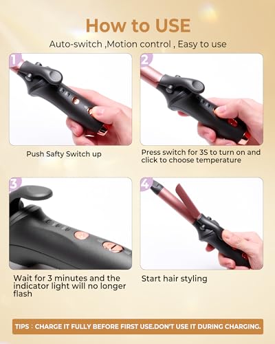 Cordless Rechargeable Curling Iron with USB & 4000mAh Battery