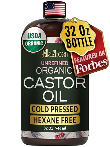 USDA Organic Castor Oil, 100% Pure Cold-Pressed Hexane-Free, 32 Fl Oz