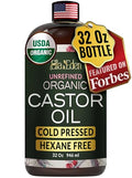 USDA Organic Castor Oil, 100% Pure Cold-Pressed Hexane-Free, 32 Fl Oz