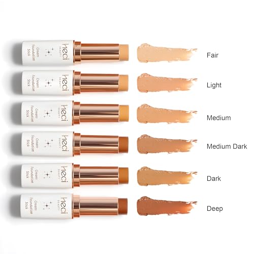 HECI BEAUTY Deep Tinted Foundation Stick with Hyaluronic Acid, Light-Medium Coverage, 0.25 oz