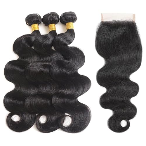 Body Wave Human Hair 3 Bundles with 4x4 Closure - 14 16 18