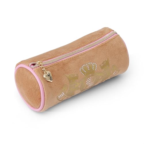 Juicy Couture Brown Makeup Bag Cosmetics Organizer Travel Essentials Cylinder Roll Gold Terroir Dog Rhinestone Crown Velour