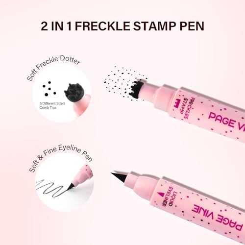Freckle Pen, 2-in-1 Freckle stamp & Eyeline pen, Waterproof Quick Dry Long Lasting Soft Faux Freckles, Lifelike Magic Stamp Marker For Sunkissed Makeup (Medium)