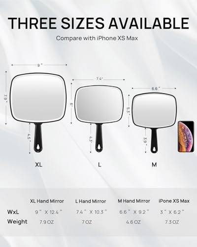 OMIRO Hand Mirror, Black Handheld Mirror with Handle, 6.6" W x 9.2" L